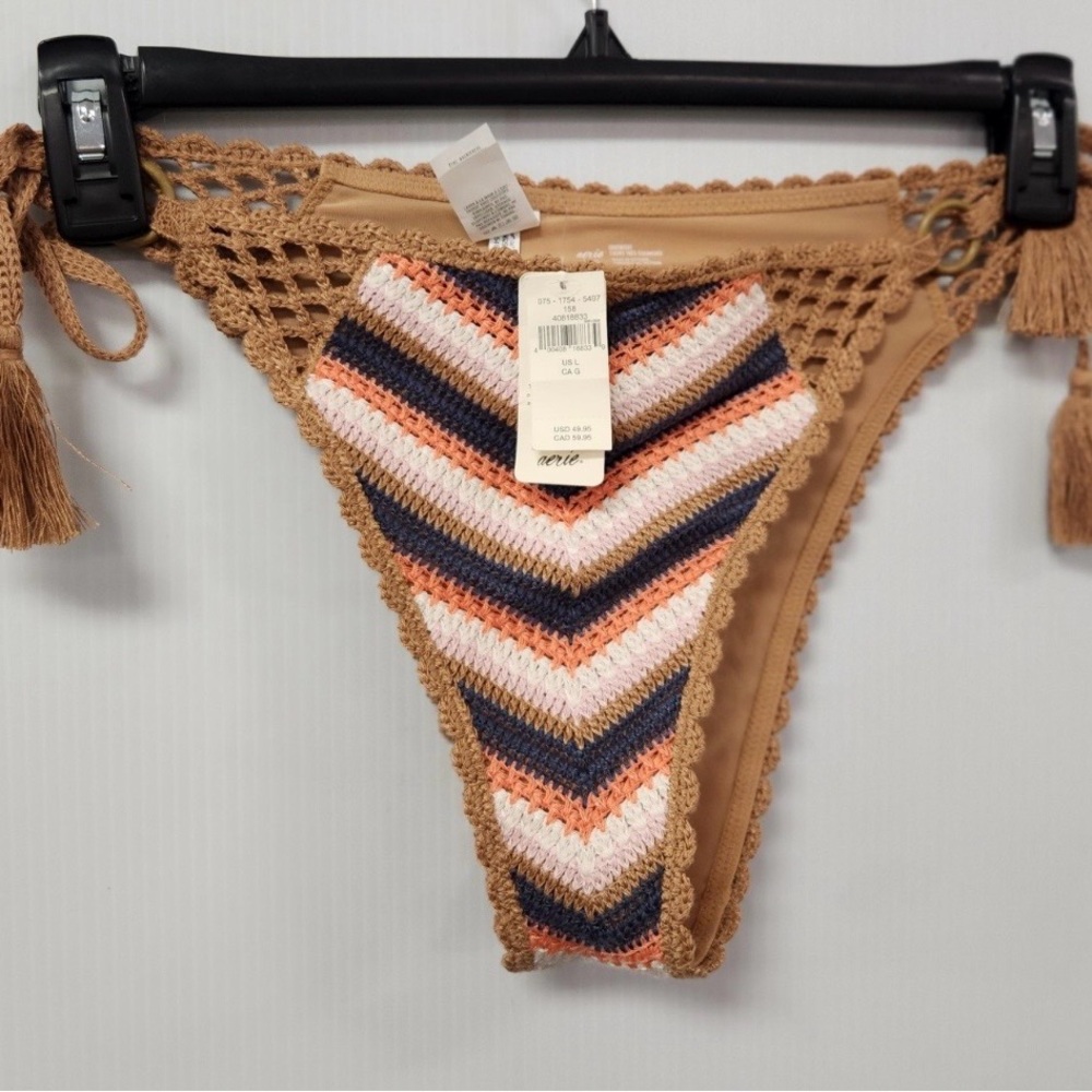 aerie Tan Crochet-Trim Cheeky Bikini Bottom